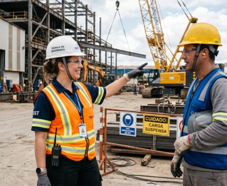Técnico de segurança do trabalho realizando inspeção em empresa em Joinville